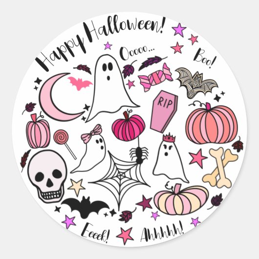 Sticker rond Halloween rose et Citrouille (Devant)