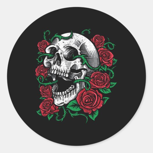 Sticker Rond Halloween Rose Skull Skeleton idée cadeau (Devant)