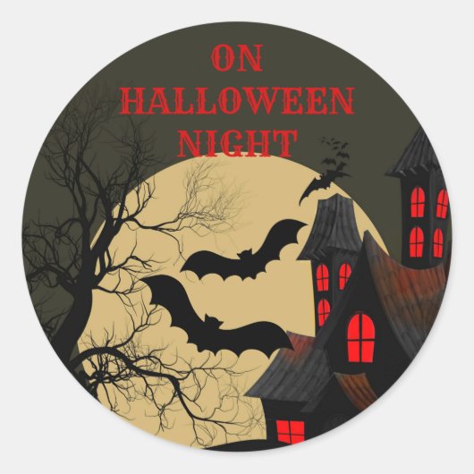 Sticker Rond Halloween Rouge noir Haunted Maison Pleine lune ch (Devant)