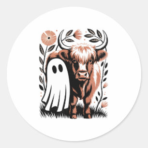 Sticker Rond Halloween rustique du fantôme de vache des Highlan