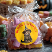 Sticker Rond Halloween Rustique Rouge Et Orange Kitten Witch