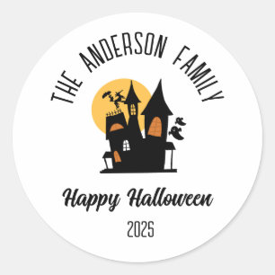 Sticker Rond Halloween Scary Haunted House Nom personnalisé