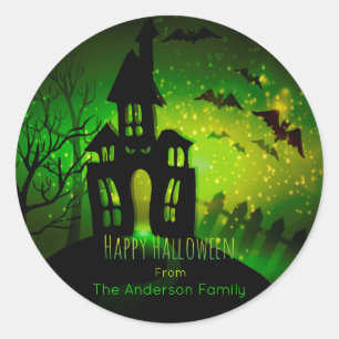 Sticker Rond Halloween - Scène intimidante - Yeux verts