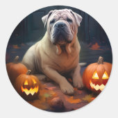 Sticker Rond Halloween Shar Pei Avec La Peur Citrouille (Devant)