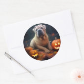 Sticker Rond Halloween Shar Pei Avec La Peur Citrouille (Enveloppe)