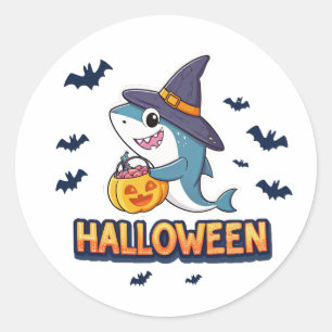 Sticker Rond Halloween Shark Trick ou tature caricature
