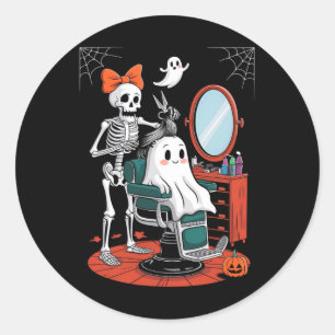 Sticker Rond Halloween Skeleton Coiffeur coiffeur