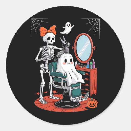 Sticker Rond Halloween Skeleton Coiffeur coiffeur (Devant)