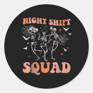 Sticker Rond Halloween Skeleton Dancing Nurse Night Squad Shift