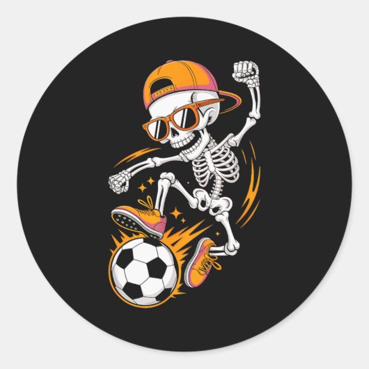 Sticker Rond Halloween Skeleton Funny Soccer Shirt For Teens Bo (Devant)
