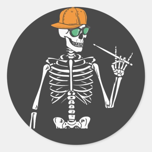 Sticker Rond Halloween Skeleton Rock Main Jouer des tambours (Devant)