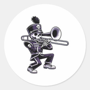 Sticker Rond Halloween Skeleton School Marche Band Trombone P