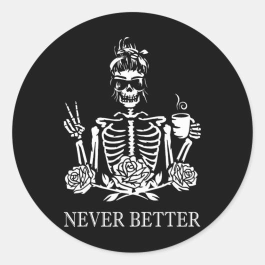 Sticker Rond Halloween Skeleton Skull Femmes Boire Café Nev (Devant)