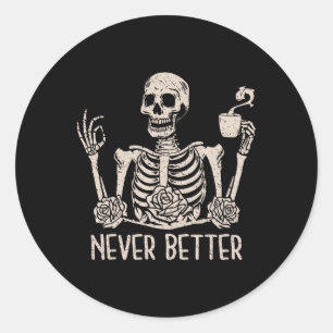 Sticker Rond Halloween Skeleton Skull Femmes Boire Café Nev