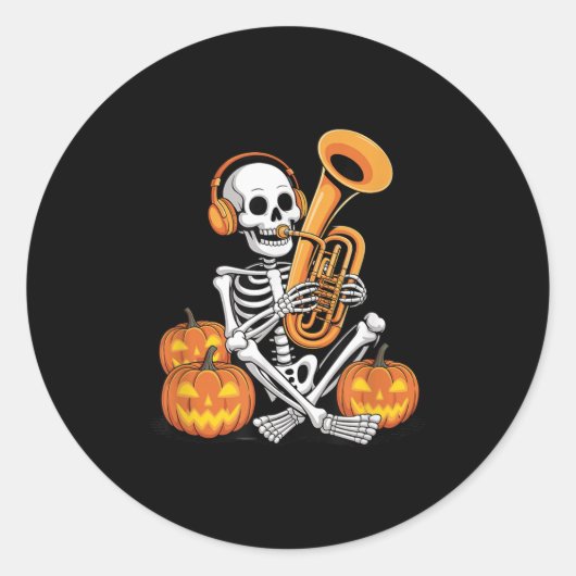 Sticker Rond Halloween Skeleton Tuba Tubist  (Devant)
