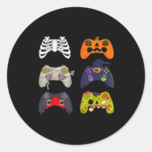 Sticker Rond Halloween Skeleton Zombie Gaming Controllers (Devant)