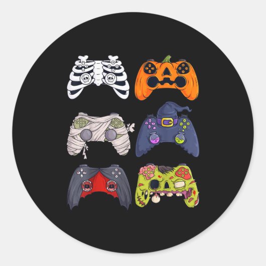 Sticker Rond Halloween Skeleton Zombie Gaming Controllers Mummy (Devant)