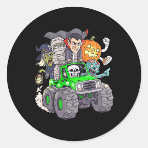 Sticker Rond Halloween Skeleton Zombie Monster Truck Vampire Bo