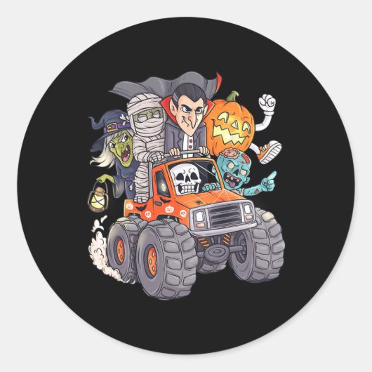 Sticker Rond Halloween Skeleton Zombie Monster Truck Vampire Bo (Devant)