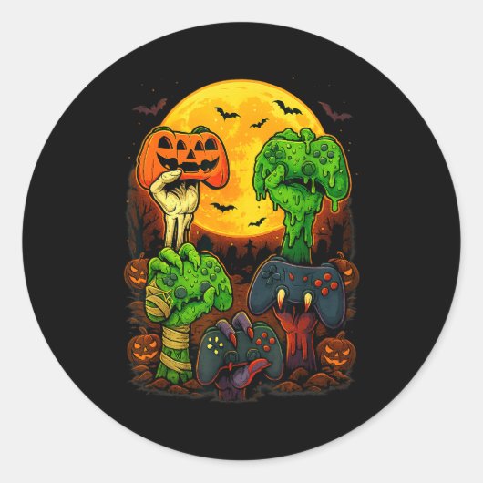 Sticker Rond Halloween Skeleton Zombie Mummy Gaming Controller  (Devant)
