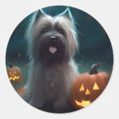 Sticker Rond Halloween Skye Terrier Avec La Peur Citrouille (Devant)