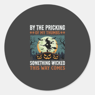 Sticker Rond Halloween Sorcière Méchante Citrouille Vintage