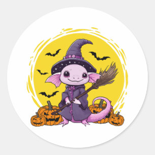 Sticker Rond Halloween sorcière mignonne Axolotl