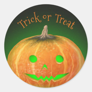 Sticker Rond Halloween Spooktaculaire Citrouille Smile Vert Lum