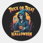 Sticker Rond Halloween Spooky Vibes: Trick or Treat Skeleton (Devant)