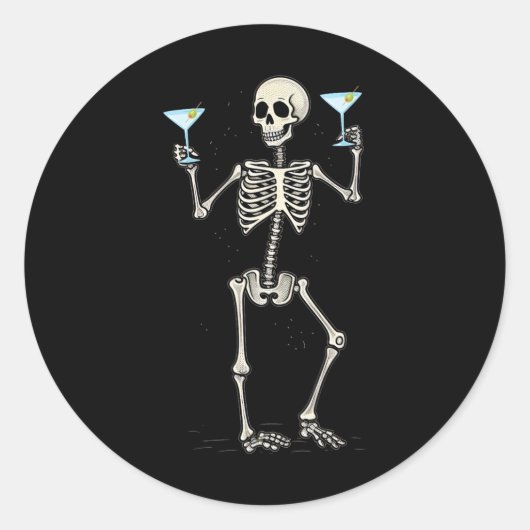 Sticker Rond Halloween Squelette Boire Martini Tail (Devant)