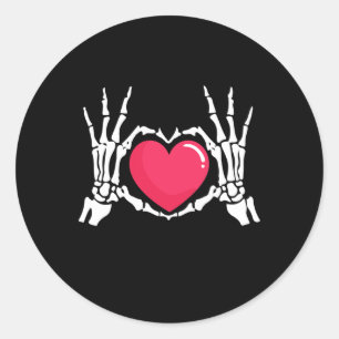 Sticker Rond Halloween squelette coeur main