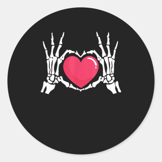 Sticker Rond Halloween squelette coeur main (Devant)