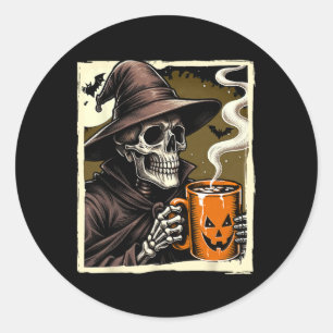 Sticker Rond Halloween Squelette de cacao chaud mort dans la me