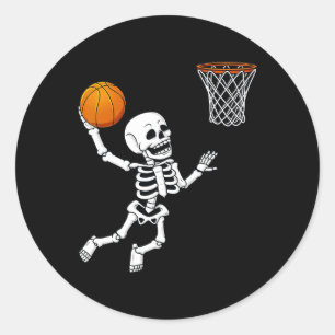 Sticker Rond Halloween Squelette Dunking Basketball Garçons Fil