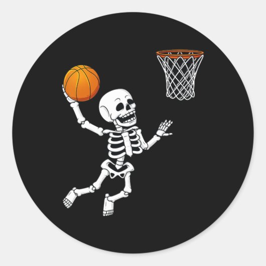 Sticker Rond Halloween Squelette Dunking Basketball Garçons Fil (Devant)