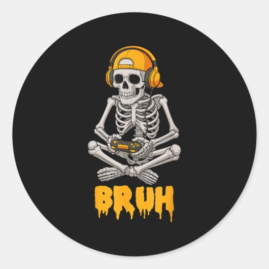 Sticker Rond Halloween Squelette Gamer Vidéo Jeu Drôle Skelet (Devant)