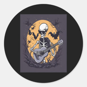 Sticker Rond Halloween Squelette Jouer Guitare Musique Drôle Sk