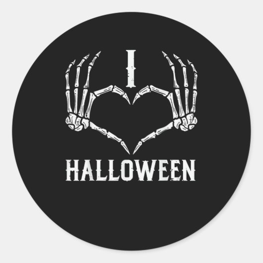 Sticker Rond Halloween Squelette Mains Coeur mignonne Femmes Fi (Devant)