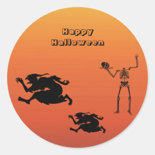Sticker rond Halloween Squelette Sorcière classiqu