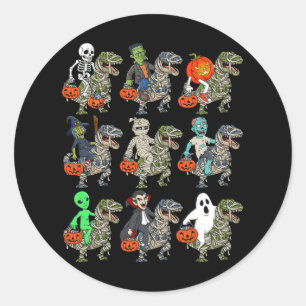 Sticker Rond Halloween Squelette Zombie équitation maman T Rex 
