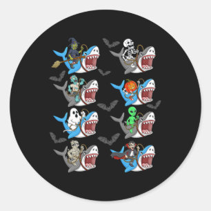 Sticker Rond Halloween Squelette Zombie équitation Requin maman