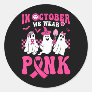 Sticker Rond Halloween Super Wear Pink Breast Cancer du sein gu