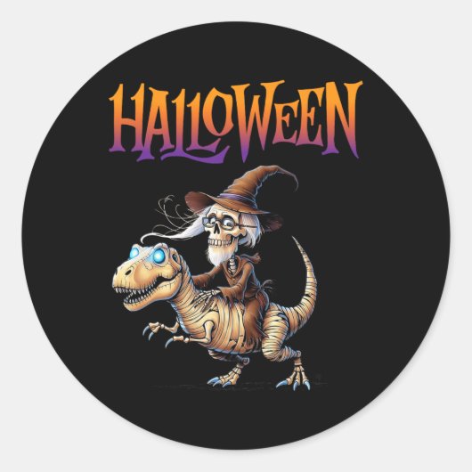 Sticker Rond Halloween T-rex Skeleton Ride (Devant)
