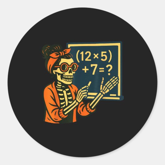 Sticker Rond Halloween Teacher Six Seven Meme 6 7 Skeleton Soky (Devant)