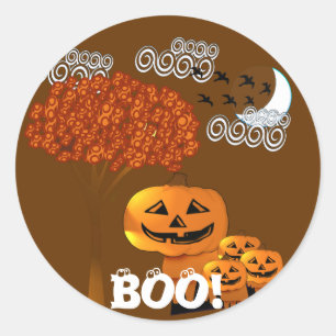 STICKER ROND HALLOWEEN TÊTES CITROUILLES