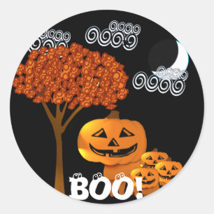 STICKER ROND HALLOWEEN TÊTES CITROUILLES