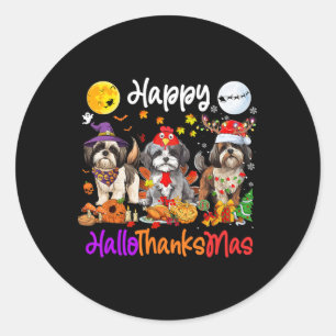 Sticker Rond Halloween Thanksgiving Christmas Shih Tzu Dog Hall
