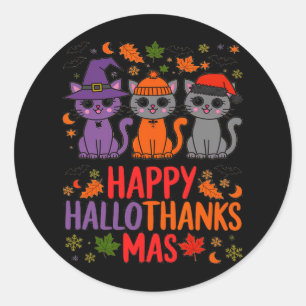 Sticker Rond Halloween Thanksgiving Noël Joyeux Hallomerci