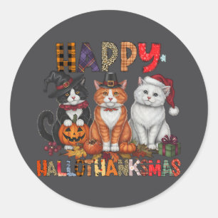 Sticker Rond Halloween Thanksgiving Noël Joyeux Hallomerci