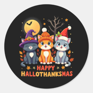 Sticker Rond Halloween Thanksgiving Noël Joyeux Hallomerci